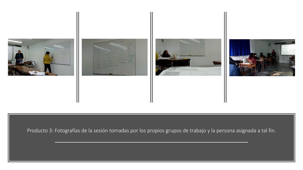 Producto 3: Fotografías de la sesión tomadas por los propios grupos de trabajo y la persona asignada a tal fin.