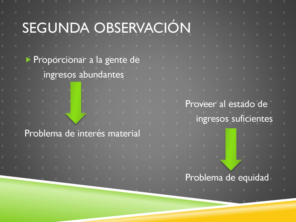 Segunda observación Proporcionar a la gente de ingresos abundantes