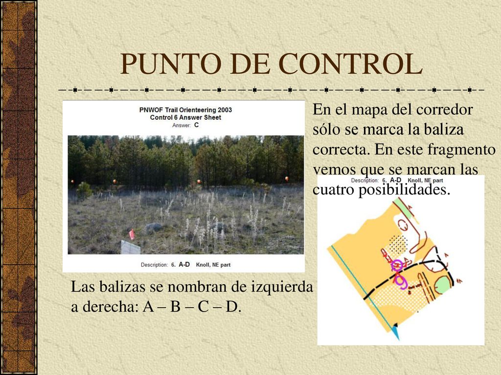 PUNTO DE CONTROL En el mapa del corredor sólo se marca la baliza correcta. En este fragmento vemos que se marcan las cuatro posibilidades.