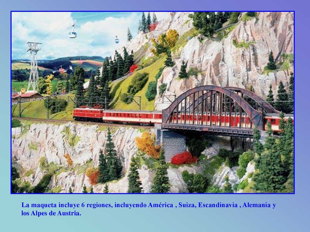 La maqueta incluye 6 regiones, incluyendo América , Suiza, Escandinavia , Alemania y los Alpes de Austria.