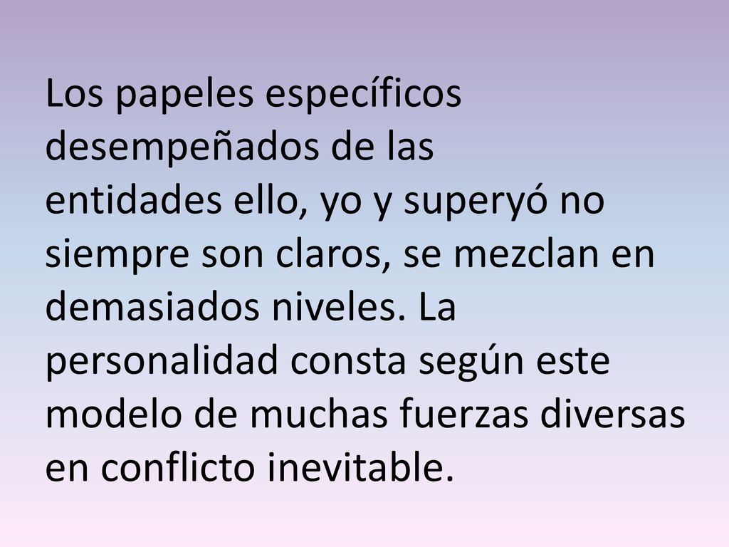 Los papeles específicos desempeñados de las entidades ello, yo y superyó no siempre son claros, se mezclan en demasiados niveles.