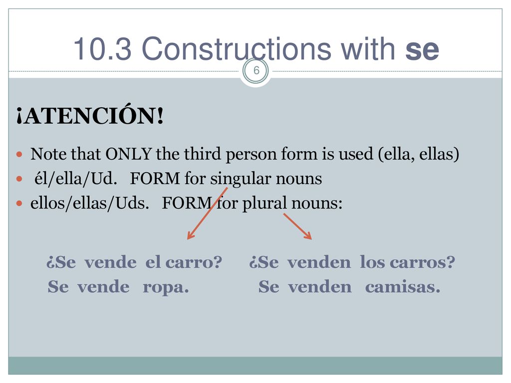 ¡ATENCIÓN! Note that ONLY the third person form is used (ella, ellas)