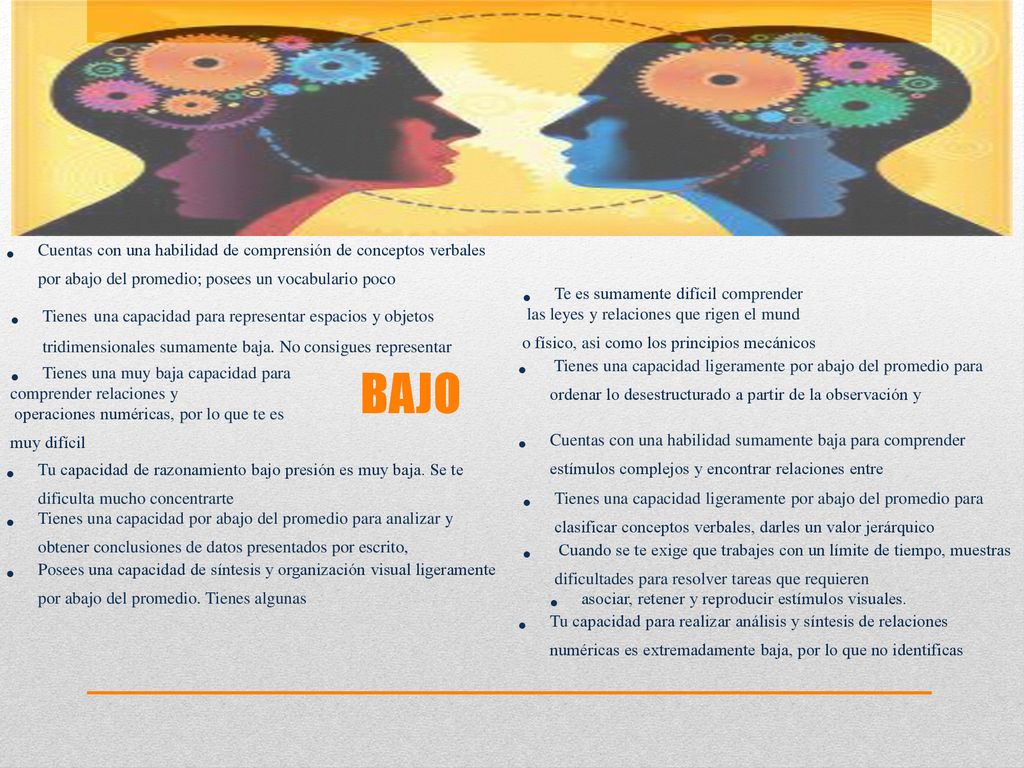 Cuentas con una habilidad de comprensión de conceptos verbales por abajo del promedio; posees un vocabulario poco