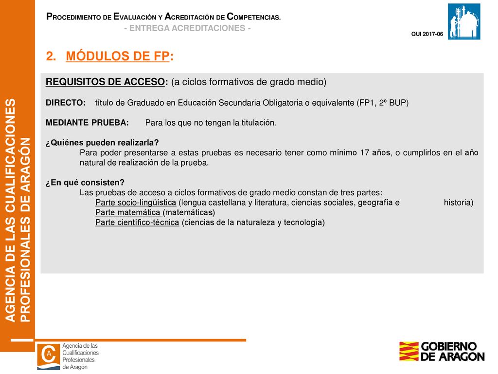 2. MÓDULOS DE FP: REQUISITOS DE ACCESO: (a ciclos formativos de grado medio)