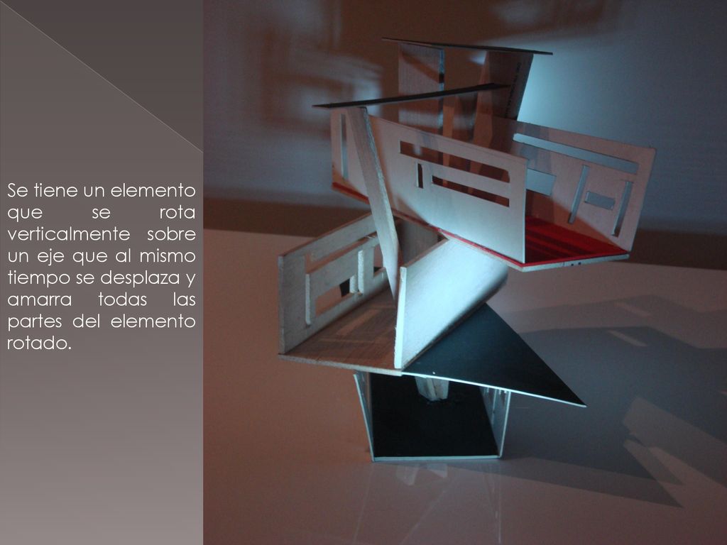 Se tiene un elemento que se rota verticalmente sobre un eje que al mismo tiempo se desplaza y amarra todas las partes del elemento rotado.