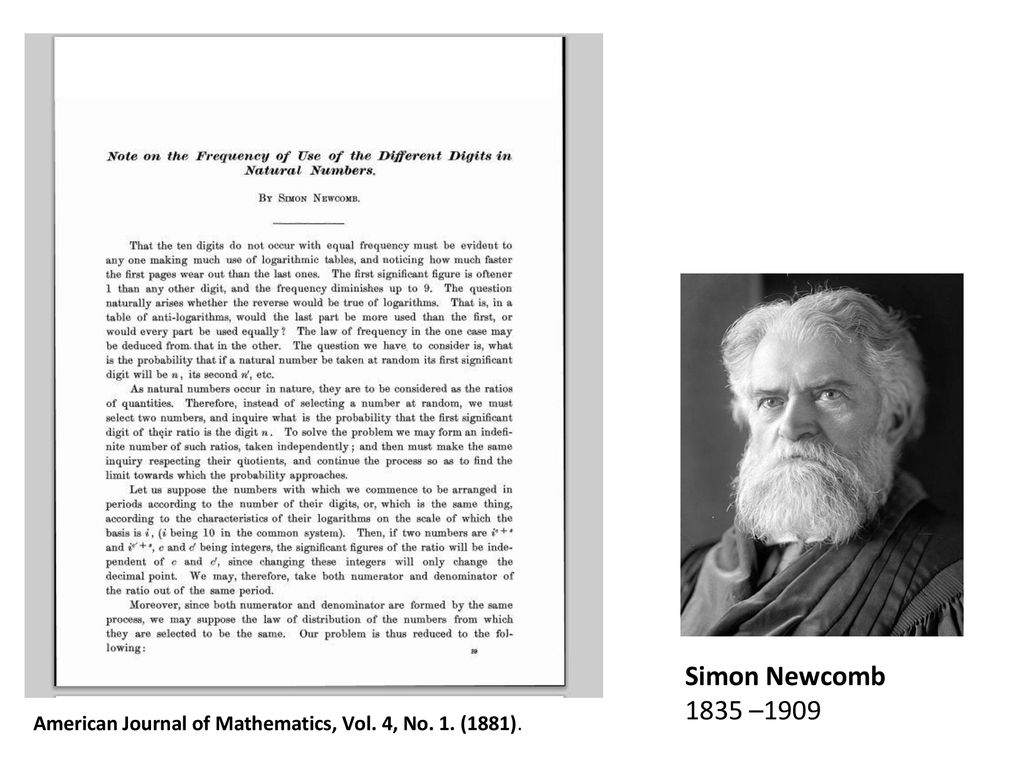 Simon Newcomb 1835 –1909 American Journal of Mathematics, Vol. 4, No. 1. (1881).
