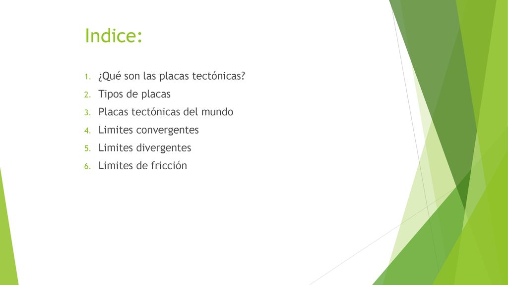 Indice: ¿Qué son las placas tectónicas Tipos de placas