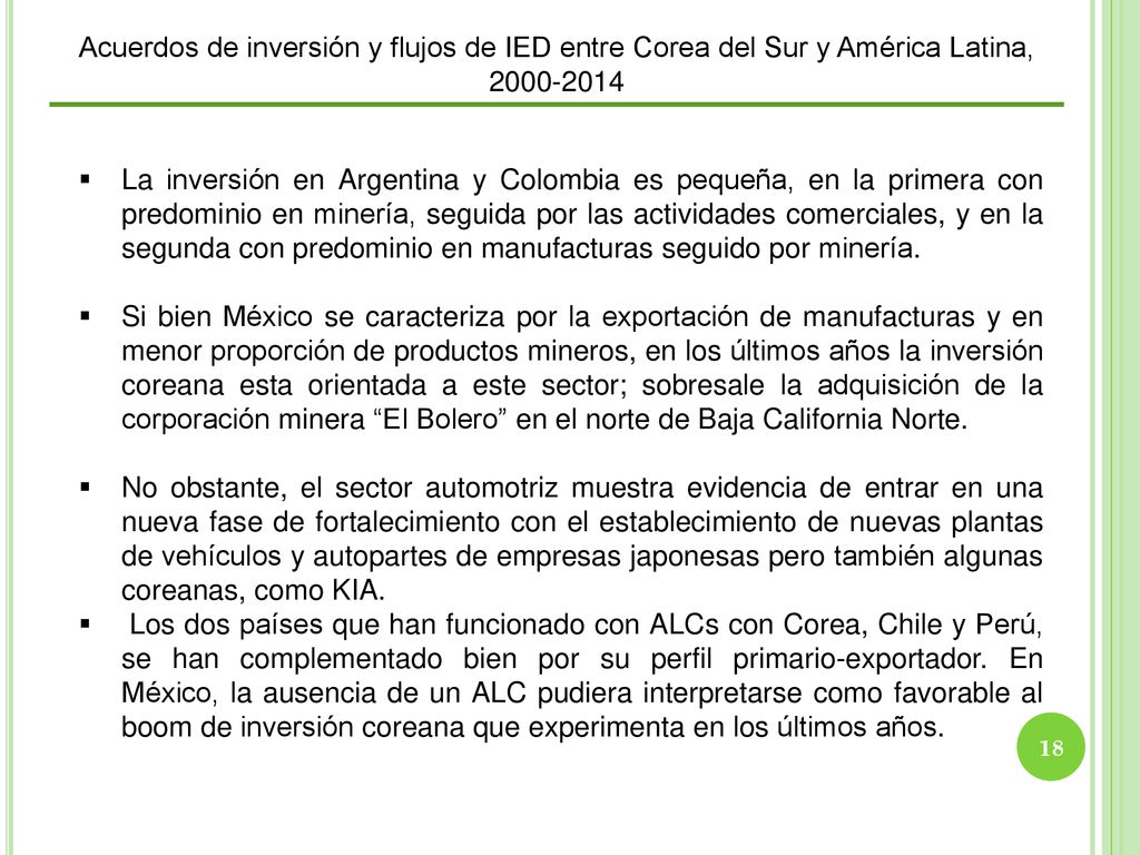 Acuerdos de inversión y flujos de IED entre Corea del Sur y América Latina,