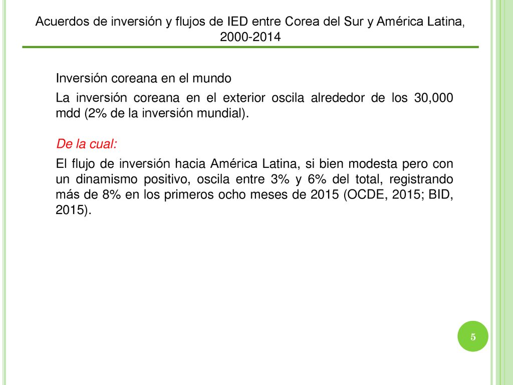 Acuerdos de inversión y flujos de IED entre Corea del Sur y América Latina,