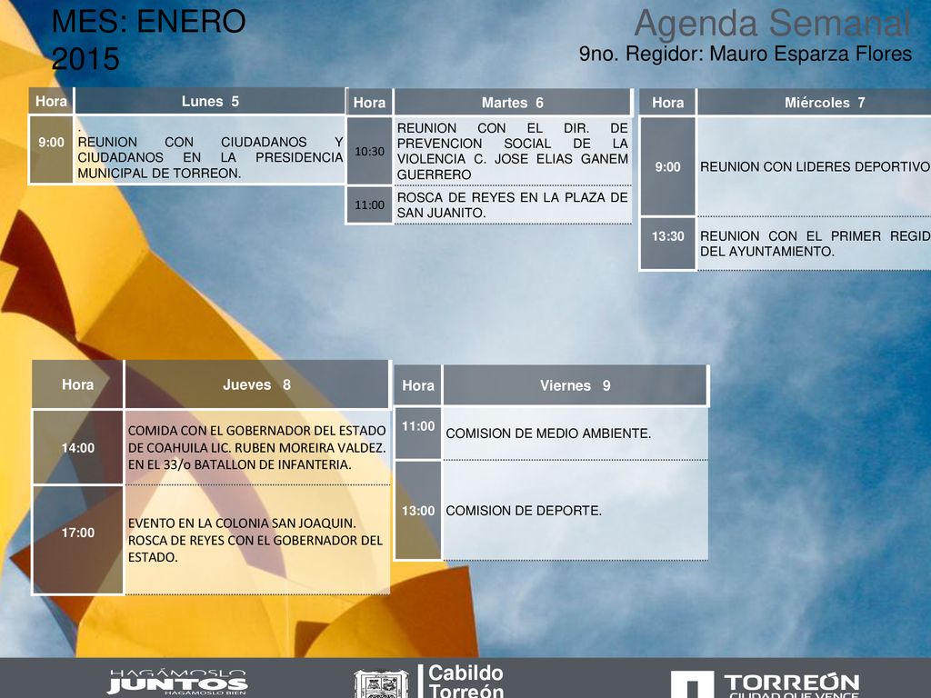 Agenda Semanal MES: ENERO no. Regidor: Mauro Esparza Flores