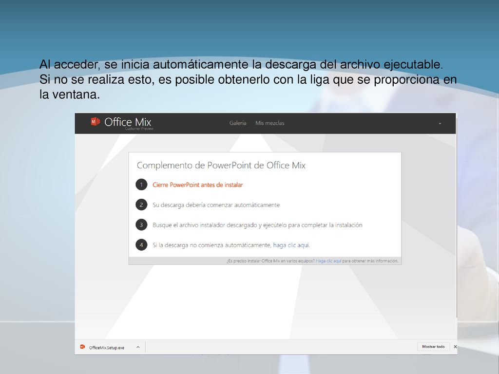 Al acceder, se inicia automáticamente la descarga del archivo ejecutable.