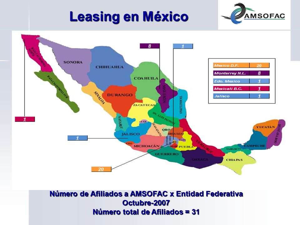 Leasing en México Número de Afiliados a AMSOFAC x Entidad Federativa