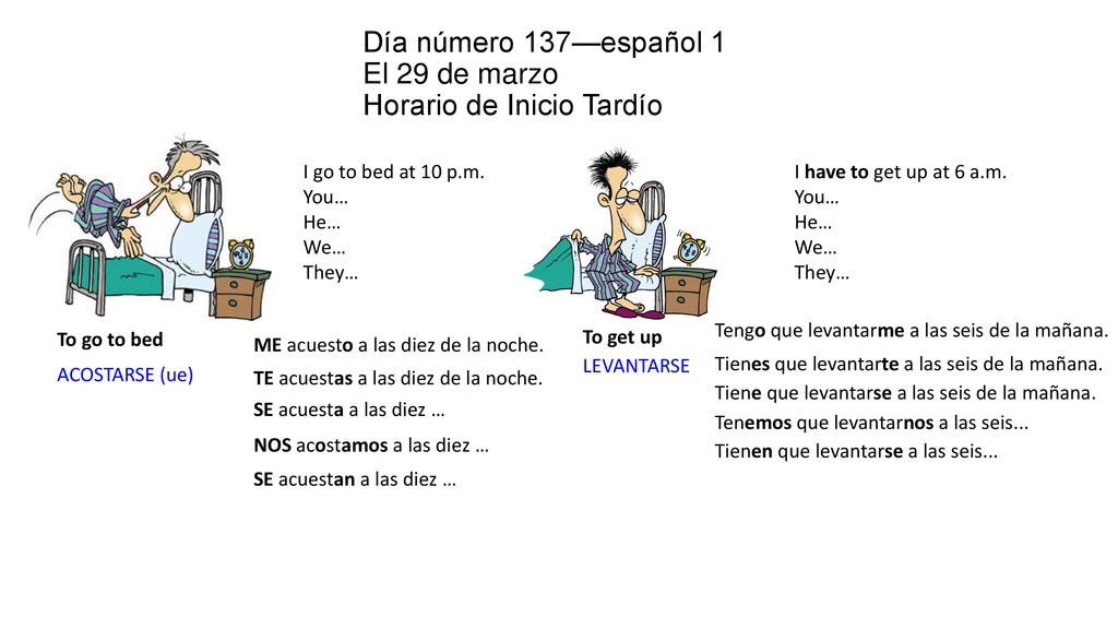 Día número 137—español 1 El 29 de marzo Horario de Inicio Tardío
