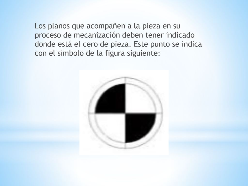 Los planos que acompañen a la pieza en su proceso de mecanización deben tener indicado donde está el cero de pieza.