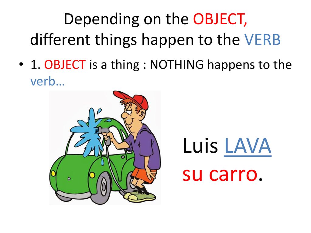 Depending on the OBJECT, different things happen to the VERB
