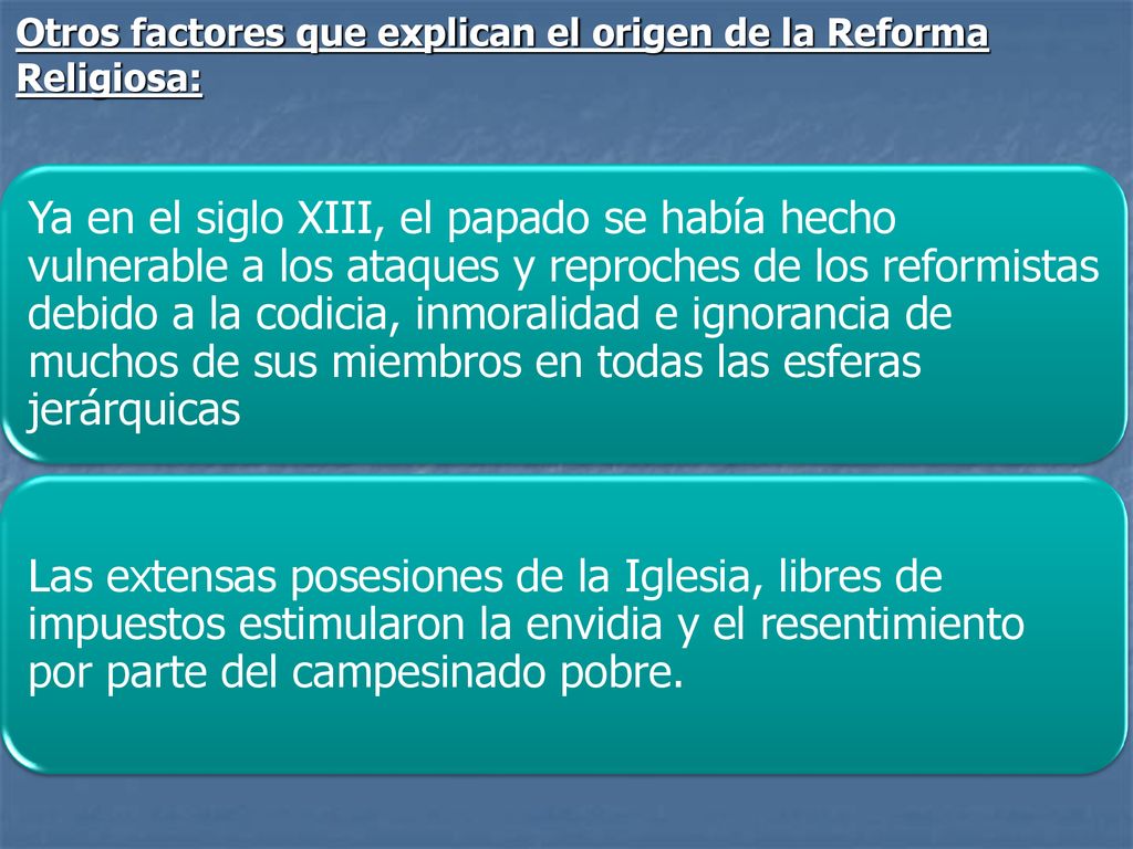 Otros factores que explican el origen de la Reforma Religiosa: