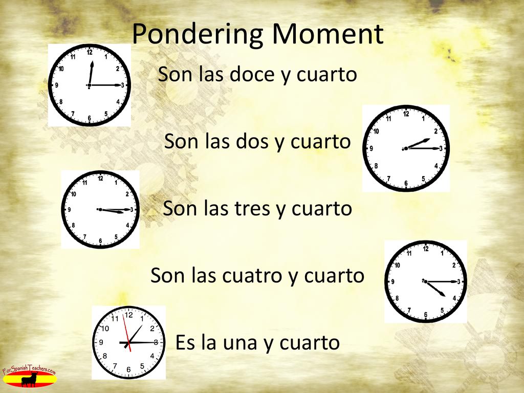 Pondering Moment Son las doce y cuarto Son las dos y cuarto Son las tres y cuarto Son las cuatro y cuarto Es la una y cuarto
