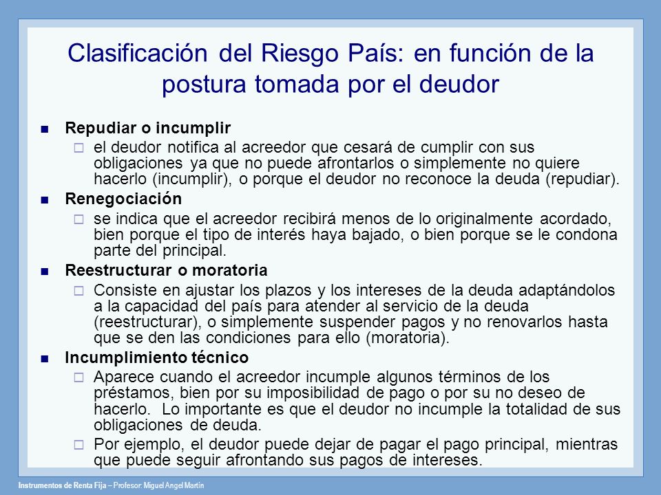 Clasificación del Riesgo País: en función de la postura tomada por el deudor