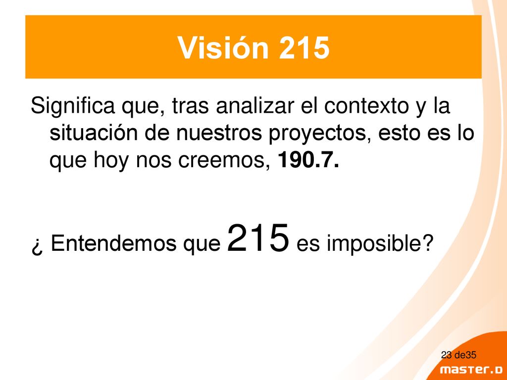 Visión 215 Significa que, tras analizar el contexto y la situación de nuestros proyectos, esto es lo que hoy nos creemos,