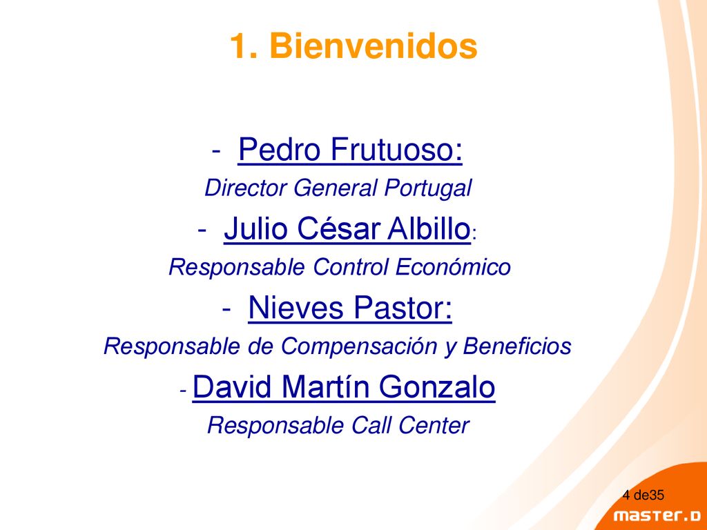 1. Bienvenidos Pedro Frutuoso: Julio César Albillo: Nieves Pastor: