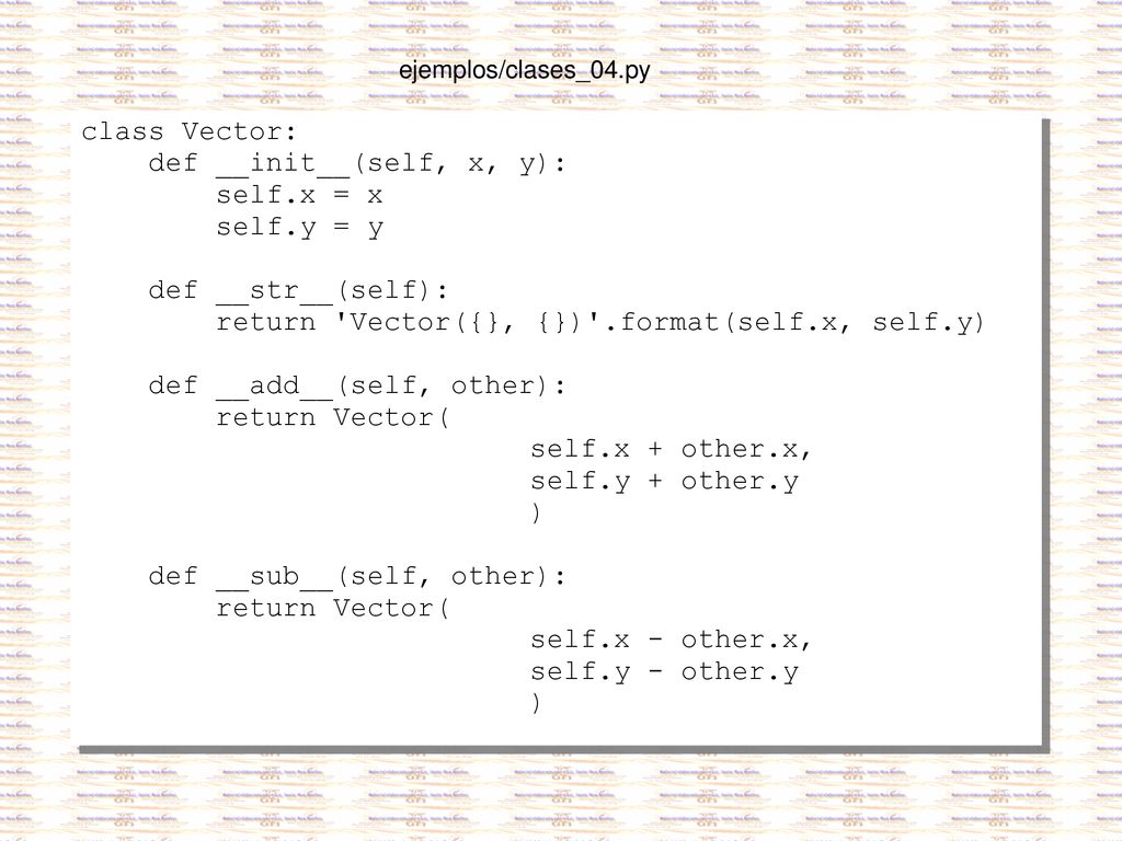 def __init__(self, x, y): self.x = x self.y = y def __str__(self):
