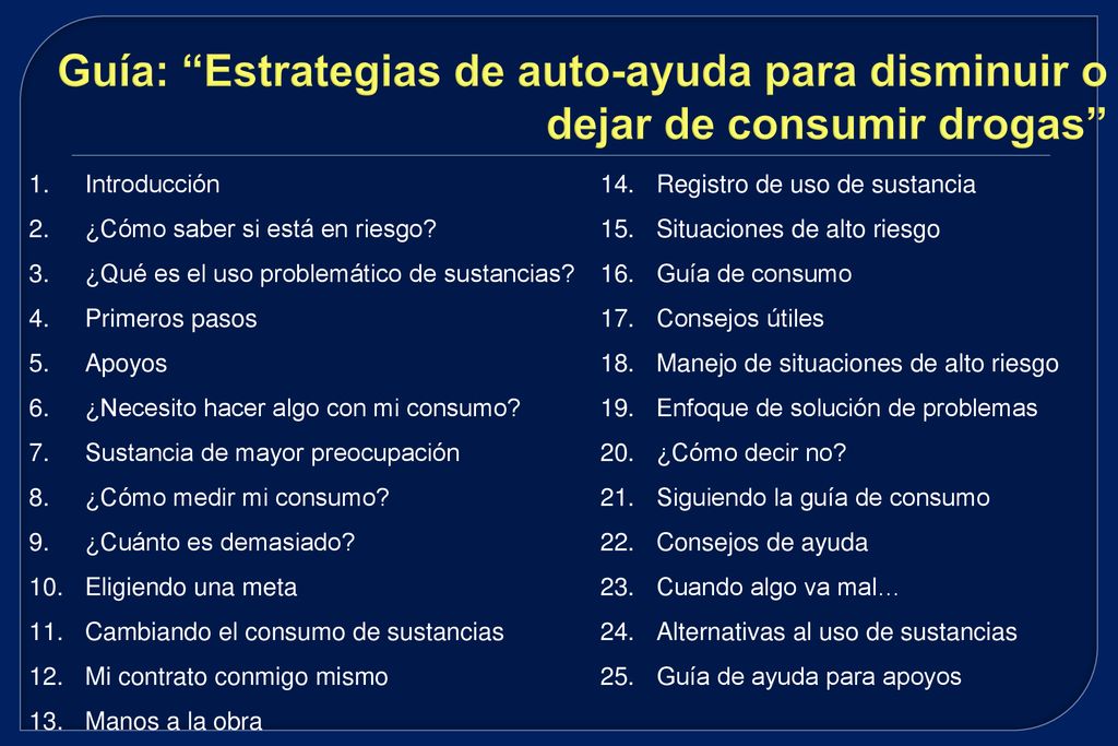Guía: Estrategias de auto-ayuda para disminuir o dejar de consumir drogas