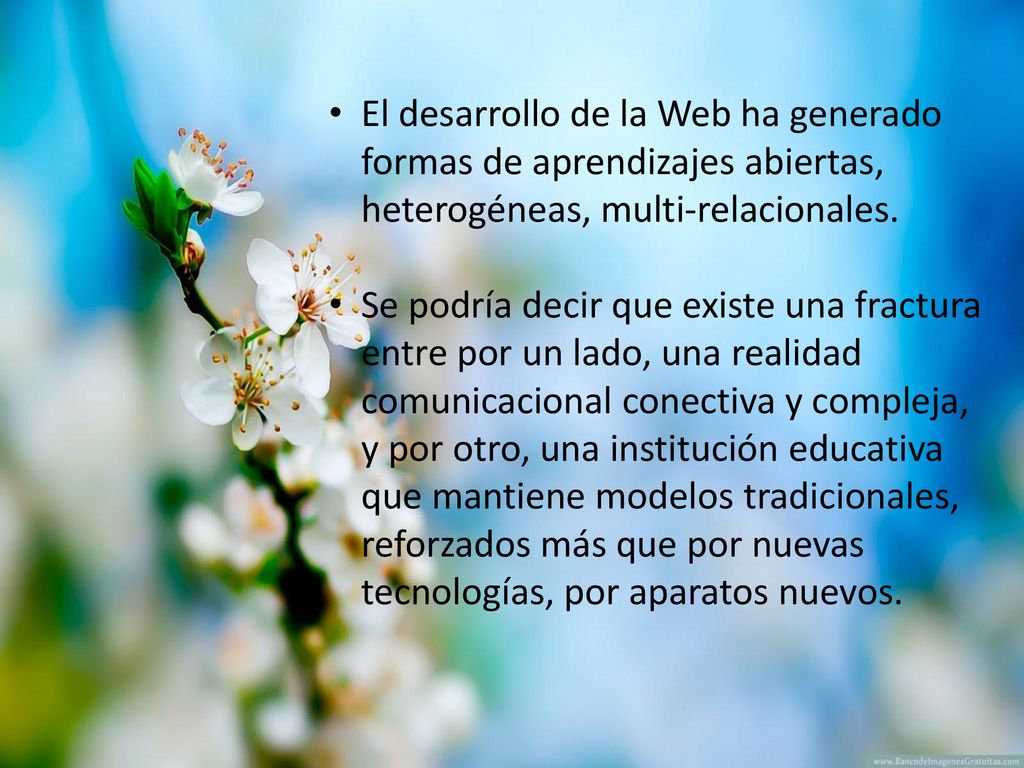 El desarrollo de la Web ha generado formas de aprendizajes abiertas, heterogéneas, multi-relacionales.