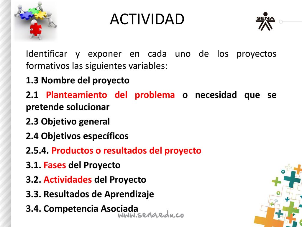 ACTIVIDAD Identificar y exponer en cada uno de los proyectos formativos las siguientes variables: 1.3 Nombre del proyecto.