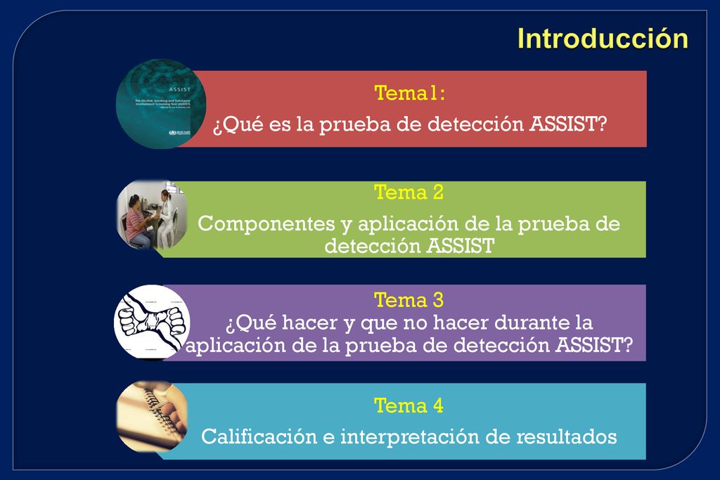 Introducción Tema1: ¿Qué es la prueba de detección ASSIST Tema 2