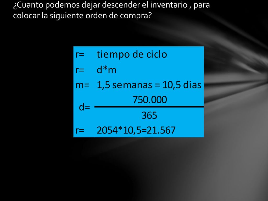 ¿Cuanto podemos dejar descender el inventario , para colocar la siguiente orden de compra