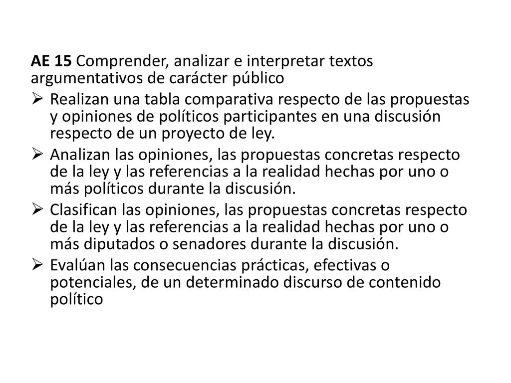 AE 15 Comprender, analizar e interpretar textos argumentativos de carácter público