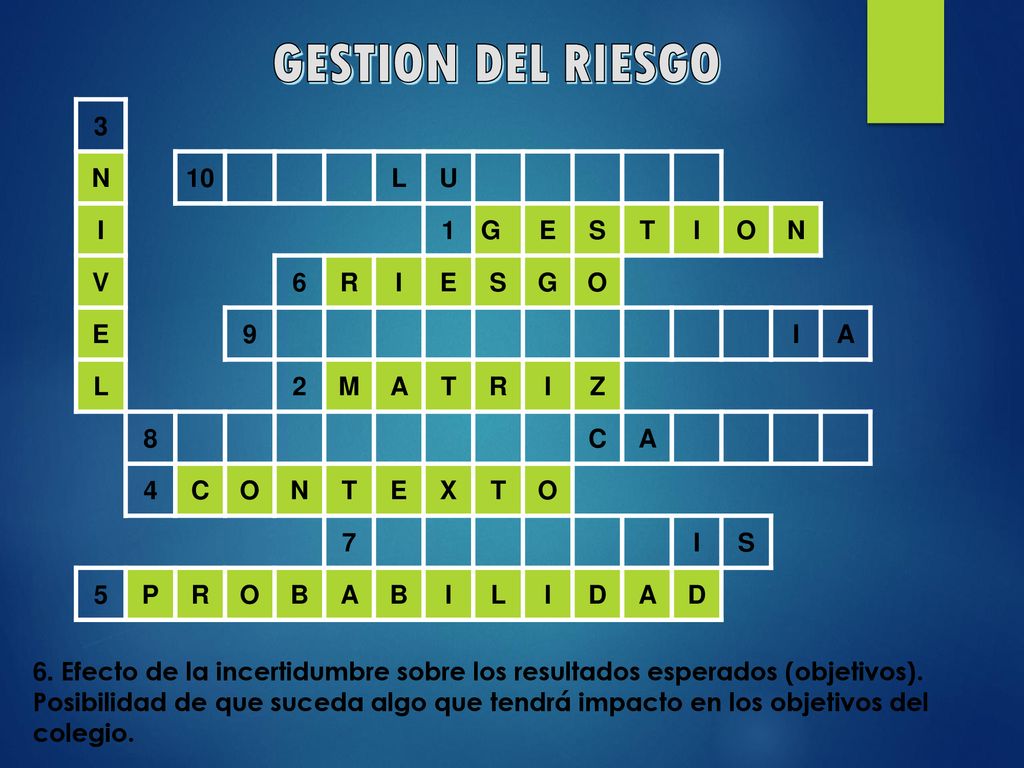 GESTION DEL RIESGO 3 N 10 L U I 1 G E S T O V 6 R 9 A 2 M Z 8 C 4 X 7