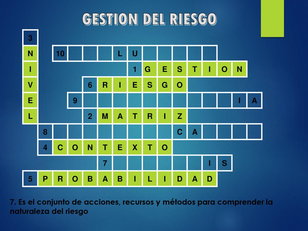 GESTION DEL RIESGO 3 N 10 L U I 1 G E S T O V 6 R 9 A 2 M Z 8 C 4 X 7