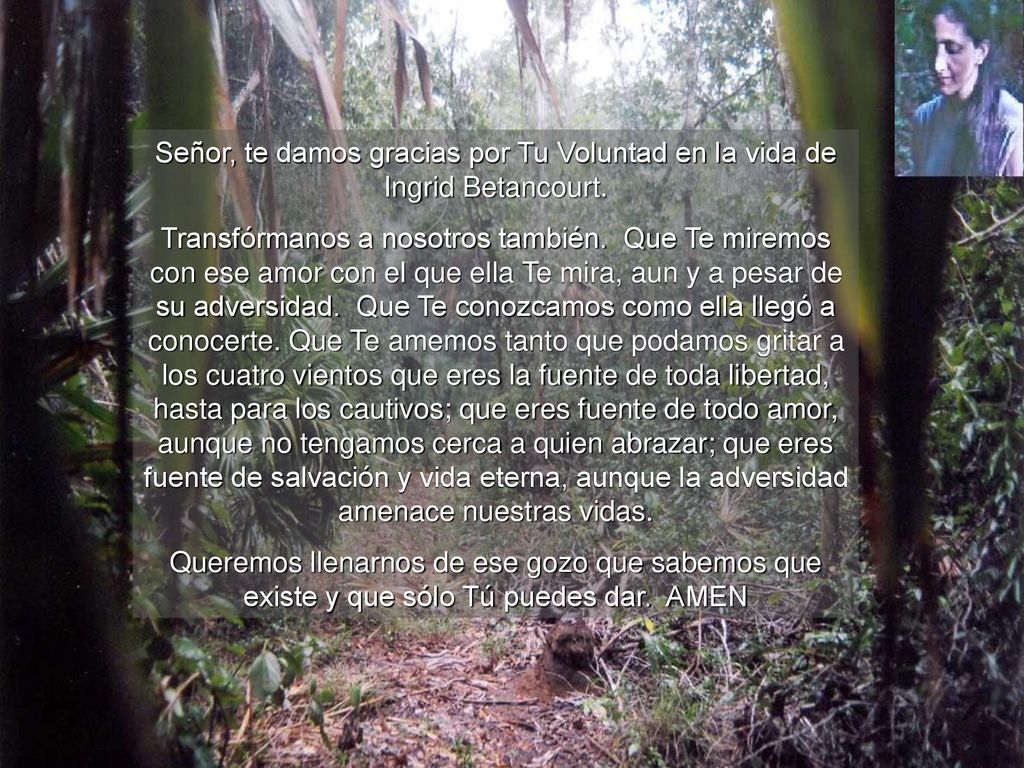 Señor, te damos gracias por Tu Voluntad en la vida de Ingrid Betancourt.