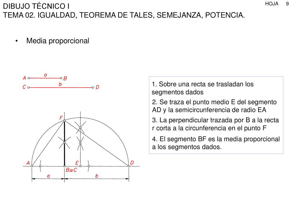 Media proporcional 1. Sobre una recta se trasladan los segmentos dados