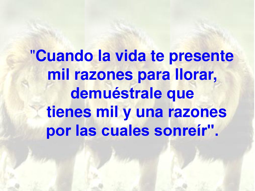 Cuando la vida te presente mil razones para llorar, demuéstrale que tienes mil y una razones por las cuales sonreír .