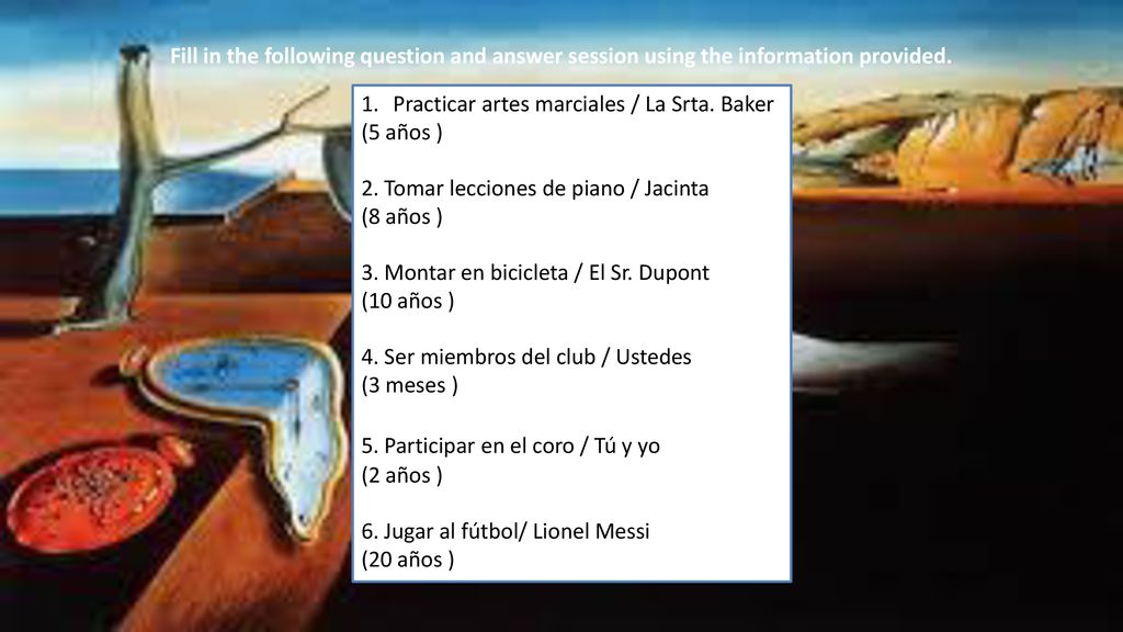 Fill in the following question and answer session using the information provided.