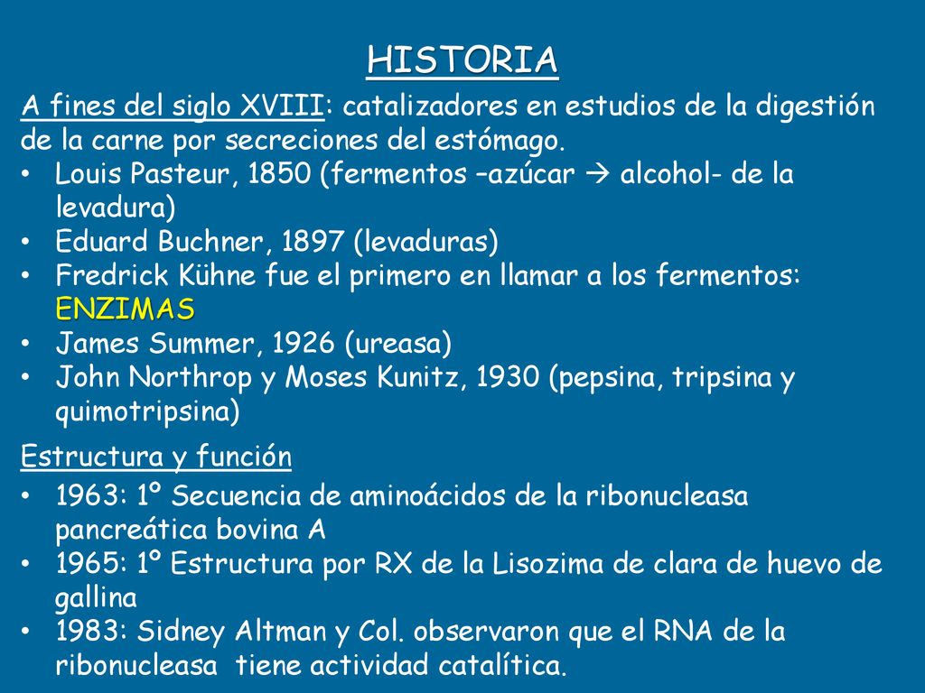 HISTORIA A fines del siglo XVIII: catalizadores en estudios de la digestión de la carne por secreciones del estómago.