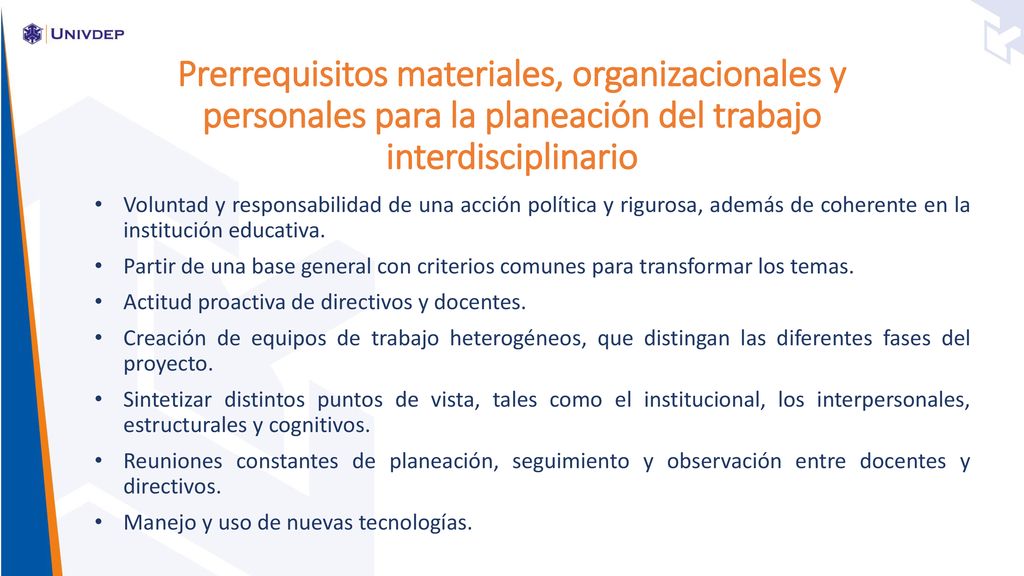 Prerrequisitos materiales, organizacionales y personales para la planeación del trabajo interdisciplinario