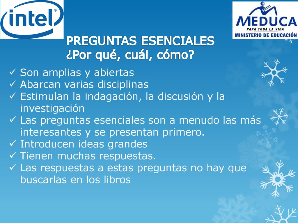 PREGUNTAS ESENCIALES ¿Por qué, cuál, cómo Son amplias y abiertas