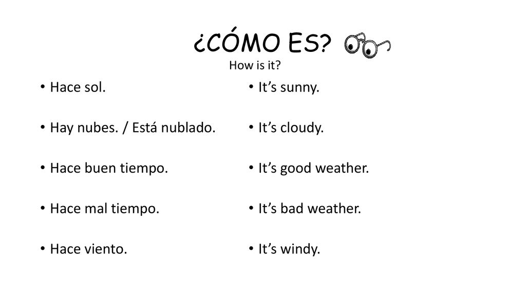 ¿CÓMO ES Hace sol. Hay nubes. / Está nublado. Hace buen tiempo.