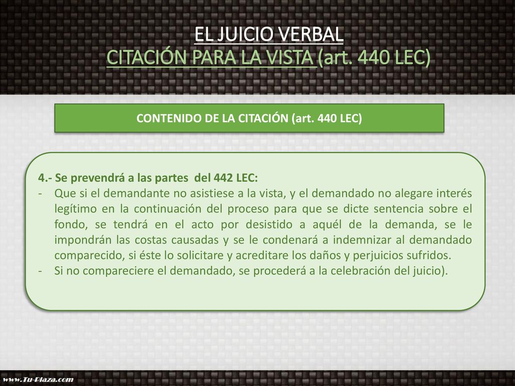 EL JUICIO VERBAL CITACIÓN PARA LA VISTA (art. 440 LEC)