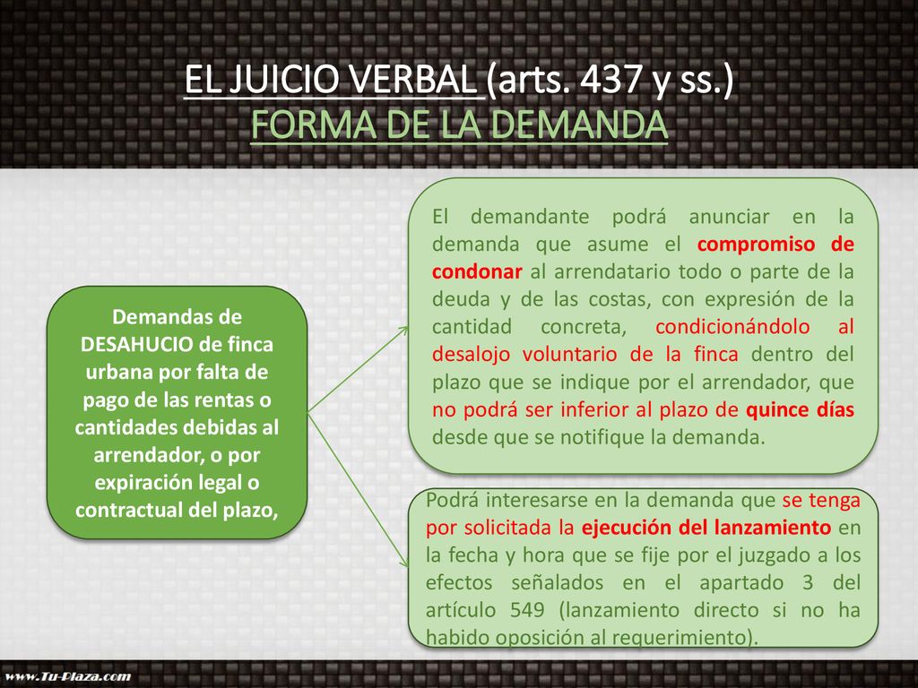 EL JUICIO VERBAL (arts. 437 y ss.) FORMA DE LA DEMANDA