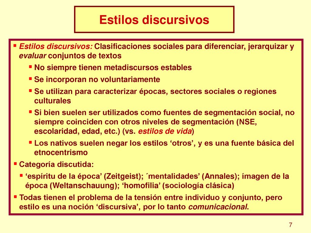 Estilos discursivos Estilos discursivos: Clasificaciones sociales para diferenciar, jerarquizar y evaluar conjuntos de textos.