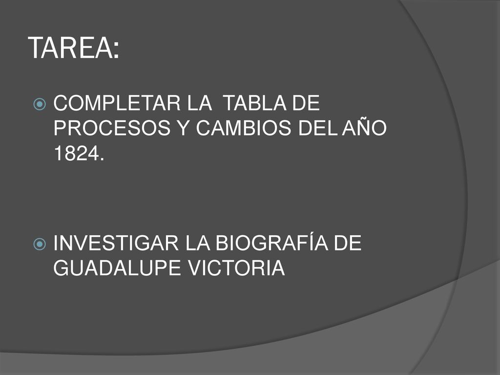 TAREA: COMPLETAR LA TABLA DE PROCESOS Y CAMBIOS DEL AÑO 1824.