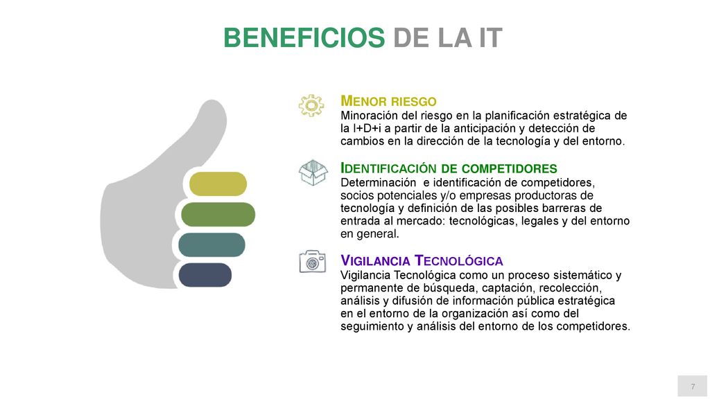 Beneficios de la IT Menor riesgo Identificación de competidores