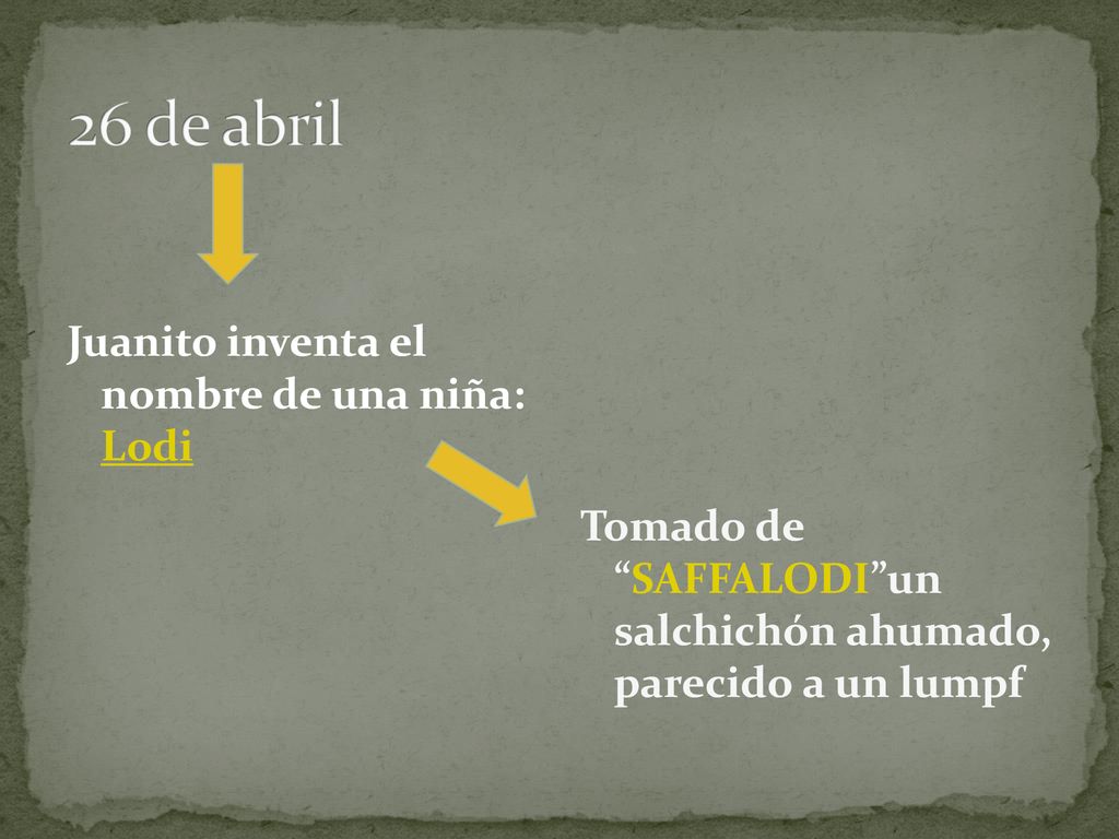 26 de abril Juanito inventa el nombre de una niña: Lodi