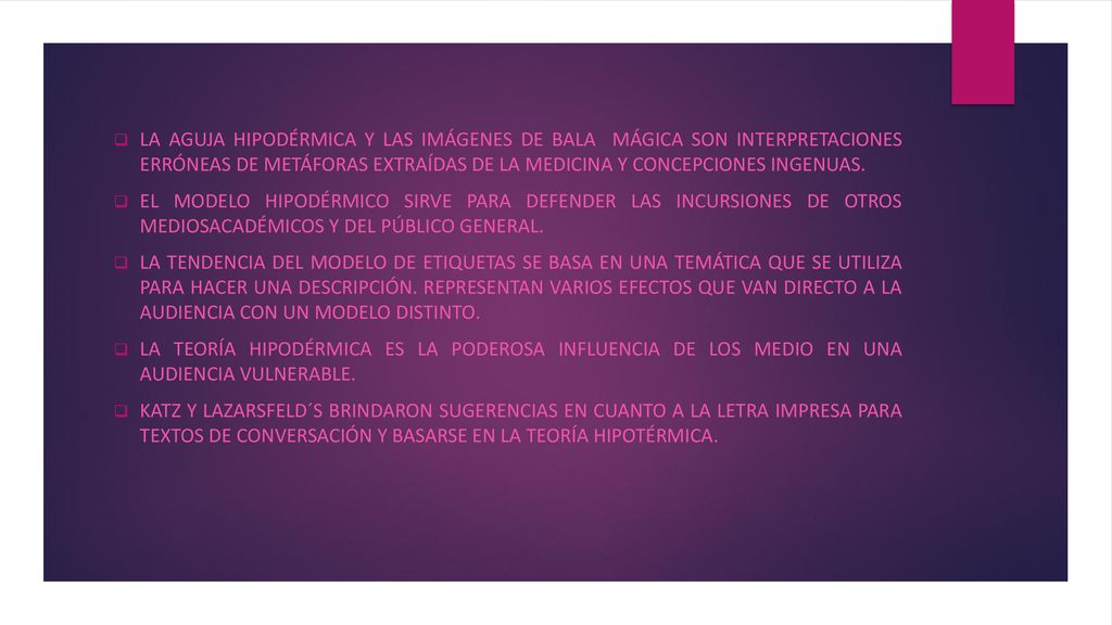 LA AGUJA HIPODÉRMICA Y LAS IMÁGENES DE BALA MÁGICA SON INTERPRETACIONES ERRÓNEAS DE METÁFORAS EXTRAÍDAS DE LA MEDICINA Y CONCEPCIONES INGENUAS.