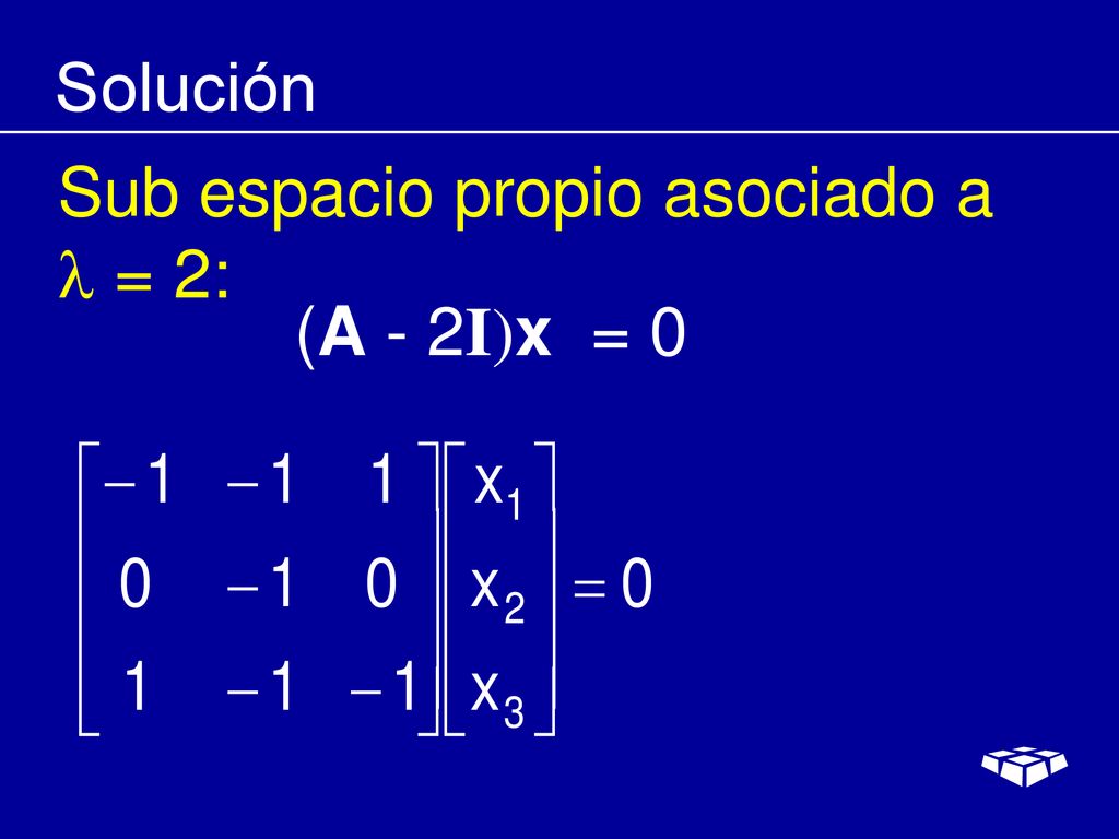 Solución Sub espacio propio asociado a  = 2: (A - 2I)x = 0