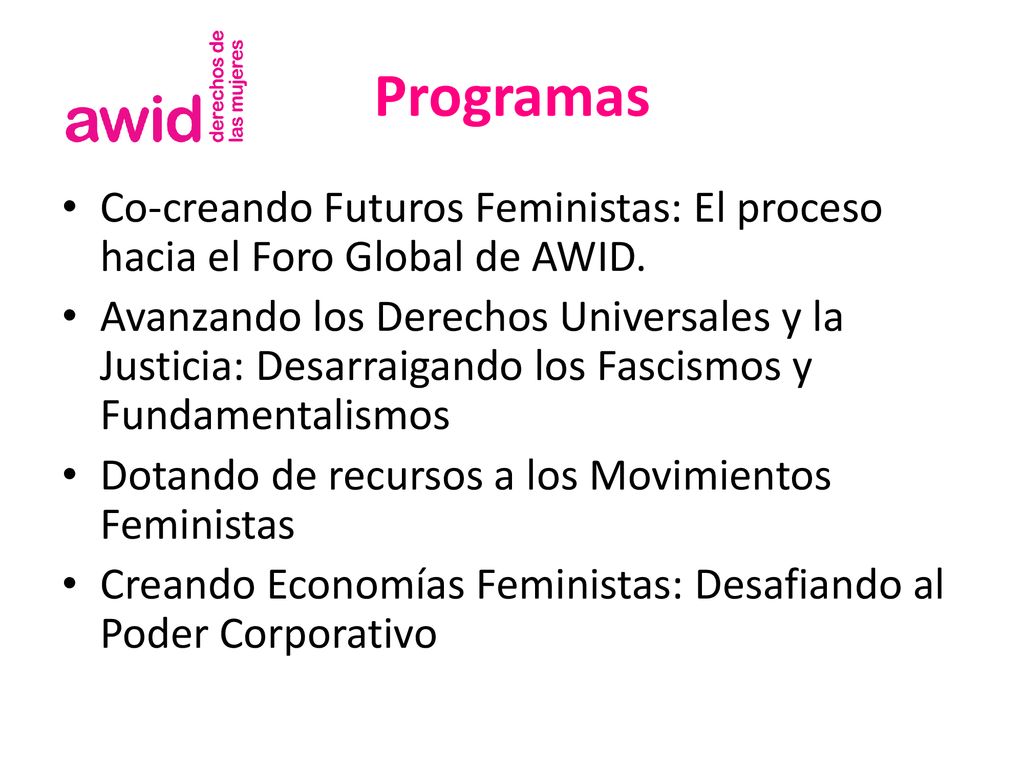 Programas Co-creando Futuros Feministas: El proceso hacia el Foro Global de AWID.